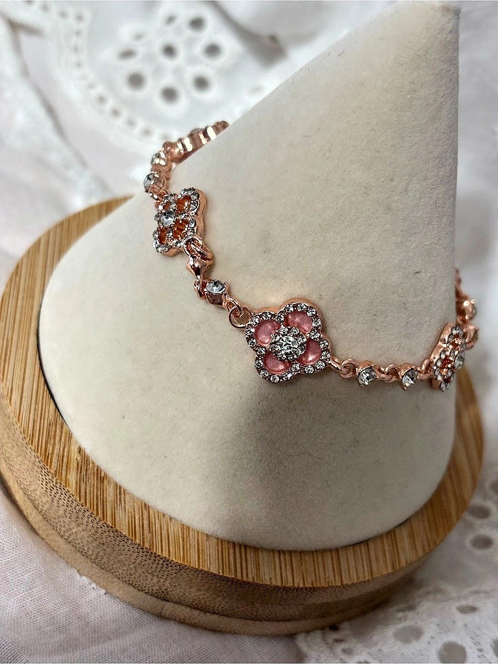 Pink Floral Rhinestone Bracelet - Picture 5 of 5